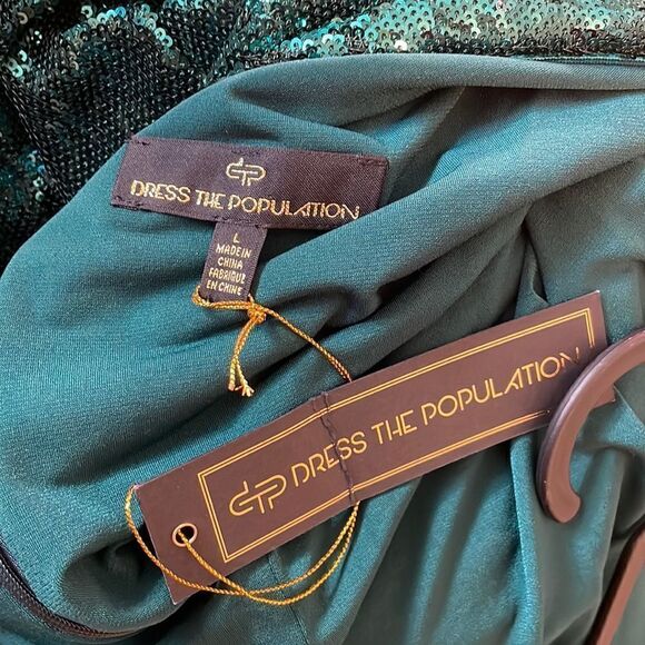 Dress The Population Lolita Mini Dress Sequin Deep Emerald L - Picture 10 of 13